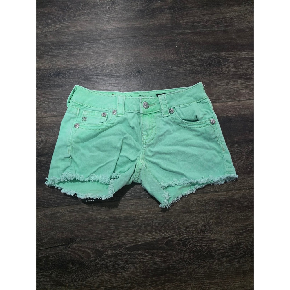 Miss Me Mint Green Embellished Denim Shorts JP5721H3 Size 26 Cut Off Y2K Boho
